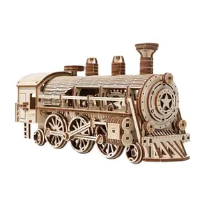 3Dパズル時計仕掛けモデルキット教育用蒸気機関車木製ジグソーパズル