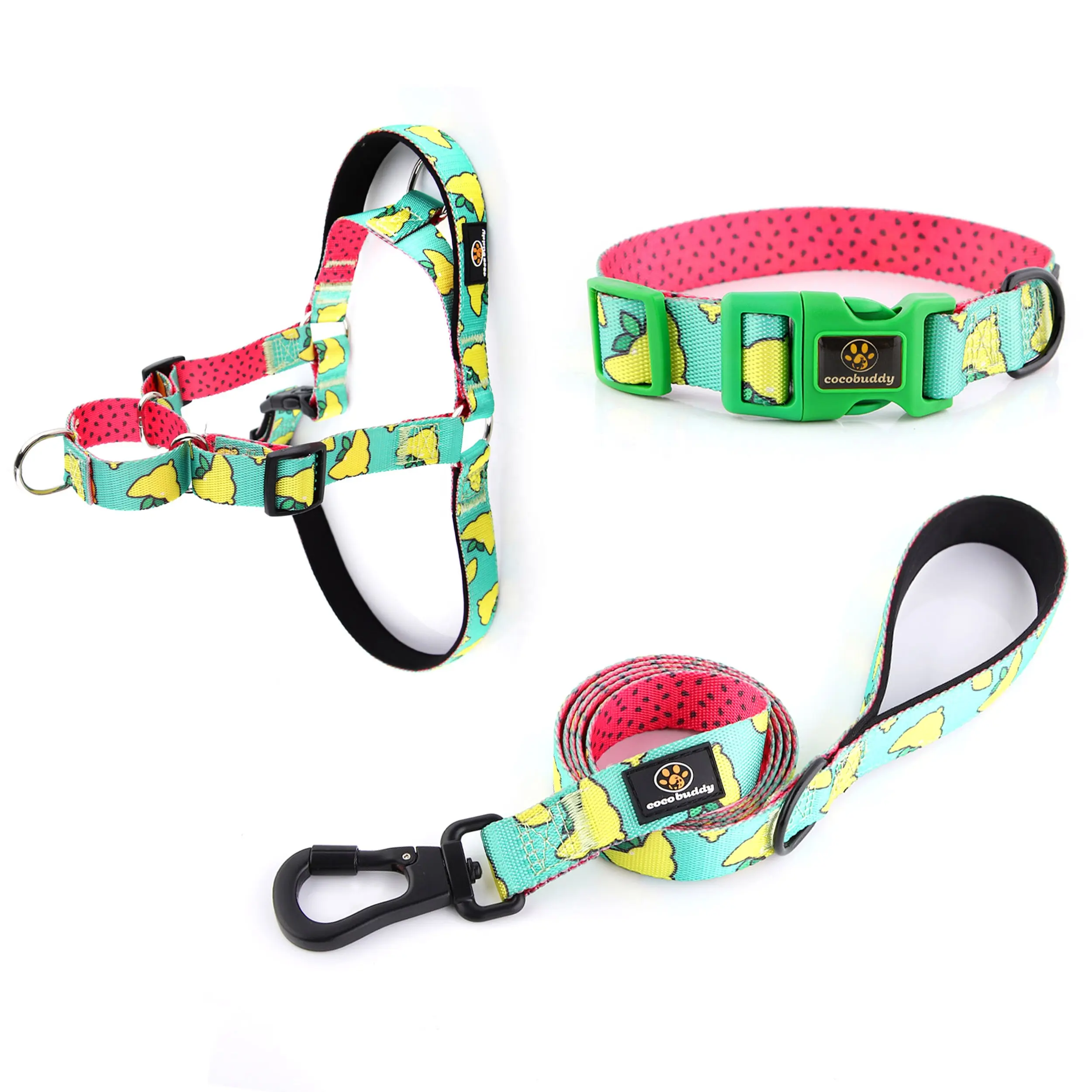 2023 Neues Design Gedrucktes Hunde geschirr Thermische Sublimation Polyester Material Haustier Hunde halsband Geschirr und Leine Set