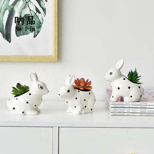 Pot de fleurs en forme d'animal, nouveau style, pot de fleurs en forme de lapin, motif à pois noirs - Product Image 5