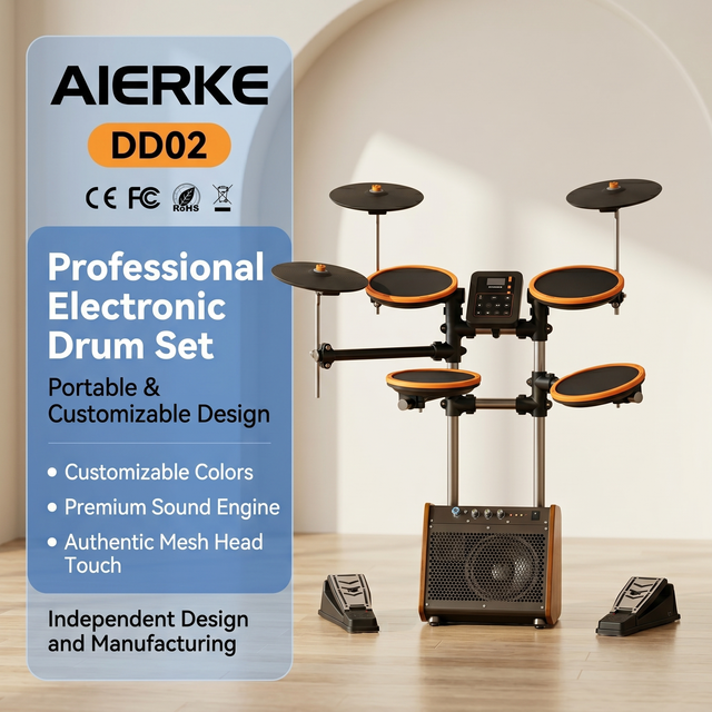 AIERKE DD02 Beginner E-Drum Kit-Foldable Design for Home and Outdoor Performances