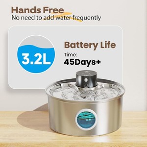 Fontaine à eau portable sans fil 3,2 L à piles, 3 modes de distribution, minuterie automatique, en acier inoxydable et plastique, pour animaux de compagnie (chats) - <span class=keywords><strong>Prix</strong></span> bas - Product Image 6