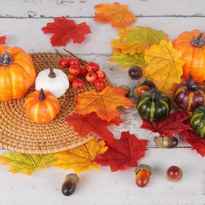 162 Pcs Foam Artificial Maple Leaves Pumpkins Acorns Pine Cones Orange Berries Set-<b>Halloween</b> & Easter Fall <b>Decor</b> - Product Image 3