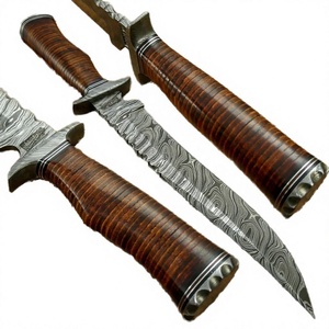 Cuchillo Bowie Personalizado OEM Hecho a Mano de Acero de Damasco de Grado Industrial con Hoja Fija de Espiga Completa para Caza, Camping y Supervivencia al Aire Libre con Funda de Cuero - Product Image 4