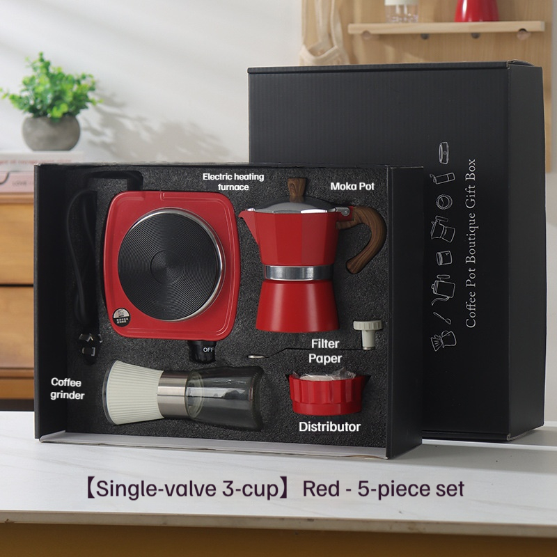 Coffret cadeau volant-pot à moka ensemble de 5 pièces-boîte noire pot rouge
