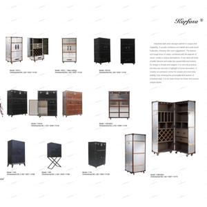 ארון יין יוקרתי בסגנון אמריקאי רטרו, מעץ ועם ריפוד עור, לאחסון בבית, לסלון או לבר ביתי. - Product Image 6