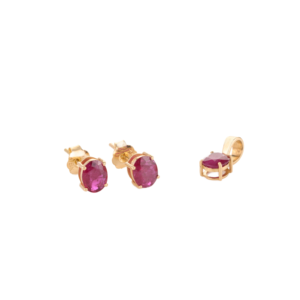 Nuevo y Moderno Juego de Pendientes y Colgante de Rubí 100% Natural de Alta Calidad, Forma Ovalada, Oro Amarillo Sólido de 18k, Regalo Único y Moderno - Product Image 1