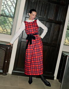 Clothing Manufacturer Low Moq High Quality O Neck Sleeveless <strong>Red</strong> Plaid <strong>Tartan</strong> Maxi Long <strong>Dress</strong> with Belt Oem Custom for <strong>Women</strong> - Product Image 6
