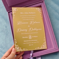 Boîtes d'invitation personnalisées de luxe en velours réutilisables et écologiques pour anniversaires et mariages, avec invitations en acrylique doré effet miroir