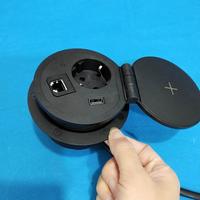 Prise de courant de bureau avec trou de 80 mm avec 1 prise européenne et chargeur sans fil/Prise de courant ronde avec USB et données