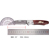 Couteau de chasse EDC compact pliant de 3 pouces avec manche en bois sculpté, en acier Damas et acier au carbone, écologique et ambidextre