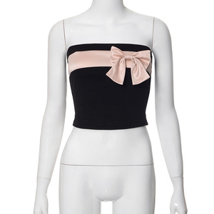 Kawaii 00s retrò Y2k estetica top corti rosa con fiocco top fascia fata civetta senza spalline Camis Cottage abiti Vintage - Product Image 3