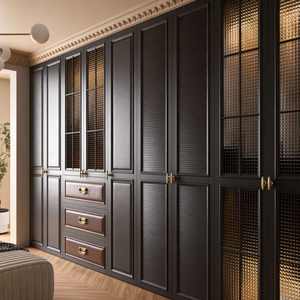 Armario de Madera Maciza de Lujo para Dormitorio, Diseño Personalizado, Puerta de Vidrio con Rejilla Negra, Iluminación Integrada, Vestidor - Product Image 3