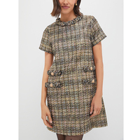 Personnalisé de haute qualité droite à manches courtes O cou à carreaux PocketJackie marron Tweed femmes Mini robe