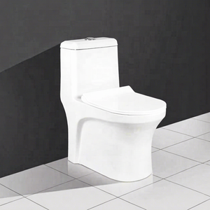 Belle toilette en céramique, une pièce, avec piège P et S, glaçage 715x650mm, blanc, avec système de moulage par chasse et housse de siège - Product Image 1