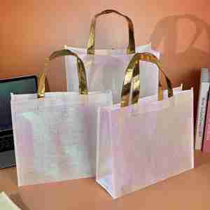 Sac de courses écologique recyclé, irisé, personnalisé, non tissé, pliable, grande capacité, en tissu non tissé - Product Image 2