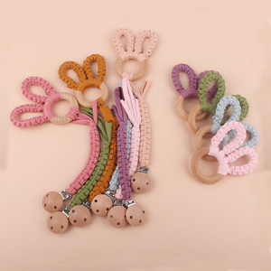 Mordedor de madera de haya trenzado a mano para bebé, cadena para chupete, 0-12 meses, sin BPA, mango de madera de color sólido - Product Image 4