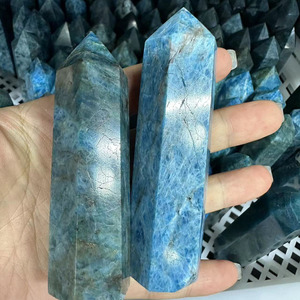 Großhandel natürliche Reiki Edelstein Zauberstäbe geschnitzte Heil kristall Quarz blau Apatit Punkte Halbe del stein Handwerk als Geschenk - Product Image 5