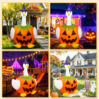 Oie citrouille gonflable d'Halloween de 1,80 m avec chapeau de sorcière, tête d'oie citrouille lumineuse à LED pour décoration extérieure de jardin et pelouse