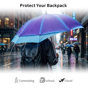 Double Side Straight <b>Umbrella</b> Wide Coverage <b>Windproof</b> Fiberglass Frame Auto Open Large Canopy Wood Handle Backpack Protection - Product Image 3