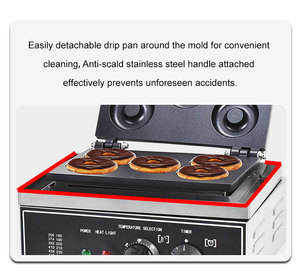 Máquina para Hacer Donas Eléctrica de 1550W, Máquina Comercial para Donas con Superficie Antiadherente, 6 Orificios, Calentamiento de Doble Cara, Máquina para Hacer Waffles - Product Image 6