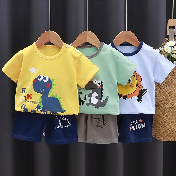 Children's short-sleeved suit summer cotton boy shorts clothing baby new girl t-shirt suit children's clothing