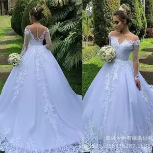 S0660H Long-sleeved slim white wedding plus size heavy industry bridal main wedding dress