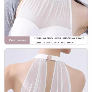 <span class=keywords><strong>Justaucorps</strong></span> de danse de ballet <span class=keywords><strong>blanc</strong></span> tendance 2025 pour femmes, sans manches, avec col halter en résille et col montant, pour examen artistique et entraînement en salle de sport - Product Image 2