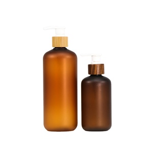 Grosir botol plastik Amber buram 150ml 200ml 250ml 300ml botol plastik Amber Pet dengan tutup bambu - Product Image 5