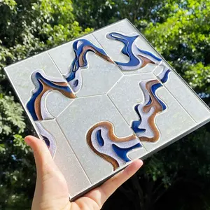 High Luxury Chinese Opera Waterjet Tile Art Pattern Cloisonne Mosaic With A Blue Flow Pattern Wire Cutting Process Marble Mosaic