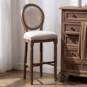 Tabouret de bar en bois massif, style campagnard américain, dossier haut, siège rembourré, durable, usage domestique, design européen - Product Image 3