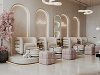 Miroir de salon LED moderne et écologique avec étagères, directement de l'usine |   Mobilier de salon de coiffure sur mesure pour la conception d'intérieur de barbier