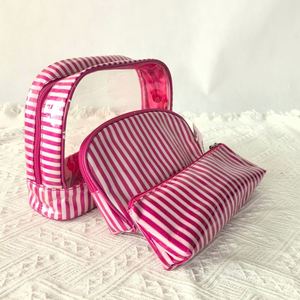 Custom New Trend Printed Striped Clear PVC Makeup Bag Women Zipper Travel <b>Toiletry</b> Vinyl Coated PVC Cosmetic Organizer Pouch Bag - Product Image 3