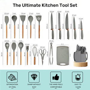 Nuevo juego de utensilios de cocina de silicona de 19 piezas de lujo con mango de madera, juego de electrodomésticos de acero para hornear de 19 piezas para Cocinar en casa - Product Image 6