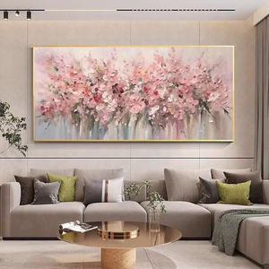 Nuovo Dipinto a Olio Astratto di Fiori di Ciliegio su Tela, Pittura con Texture Rosa, Arte Floreale Moderna per Soggiorno, Grande Decorazione Murale - Product Image 5