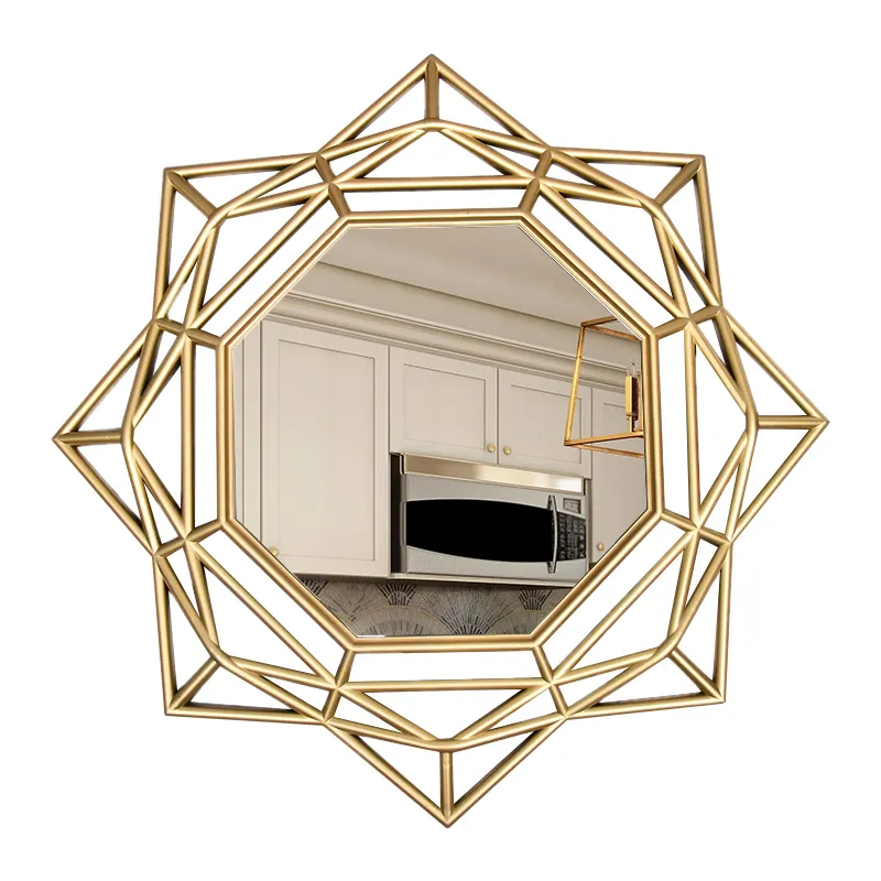 Hot Selling Modern Round Gold Iron Wall Mirror Decoration Living Room, Geometric Metal Glass Decorative Simple Wall Mirrors