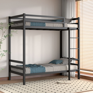 <span class=keywords><strong>Lit</strong></span> superposé moderne <span class=keywords><strong>en</strong></span> métal noir pour dortoir scolaire, avec escalier, pour deux personnes (taille complète), adapté aux enfants et aux adultes - Product Image 3