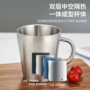 Stainless Steel <b>Mug</b> 304 <b>Double</b> <b>Walled</b> With Handle Solid Color Straight Cup For Party And Daily Use - Product Image 3