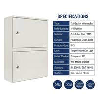 Boîtier de Compteur Électrique à Double Section Wanbo-199, IP30, Fenêtre PC Anti-Effraction, Disposition Personnalisée, OEM Disponible