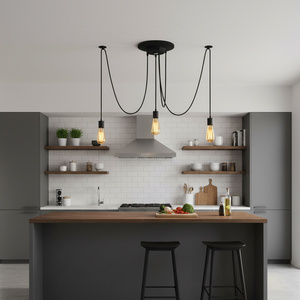 Lámpara Colgante de Techo Ajustable de Hierro Negro Estilo Araña Vintage DIY para Isla de <span class=keywords><strong>Cocina</strong></span> y Comedor - Product Image 1