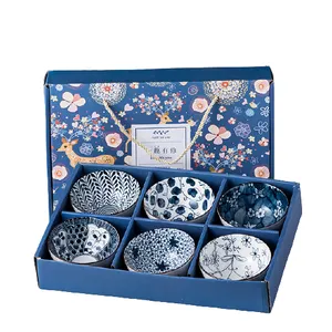 Set regalo promozionale in stile giapponese per stoviglie in Ramen con tagliatelle di riso in ceramica blu e bianca