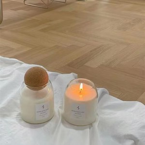 L desain Modern kosong tahan panas kaca wadah lilin stoples kayu gabus bola tutup stoples kaca lilin dengan tutup - Product Image 3