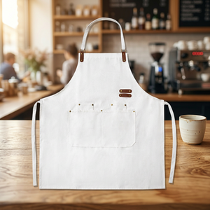 Delantal Personalizado en Blanco, Delantal de Lona de Algodón con Herrajes de Cuero, Decoración, Múltiples Bolsillos para Herramientas, Compatible con Bordado y Logotipo por Transferencia Térmica - Product Image 1