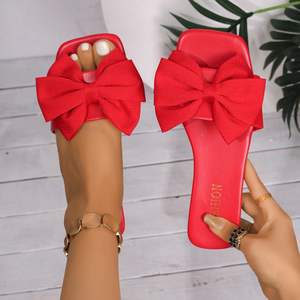 Sandalias Planas de Oferta en Rojo para Mujer con Punta Cuadrada y Hebilla Metálica, Pantuflas Tipo Chanclas de Moda Retro - Product Image 3