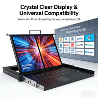 Conmutador KVM LED VGA de 1U para Montaje en Rack de 18.5 Pulgadas, 4, 8, 16 Puertos, Teclado Integrado OSD y Panel Táctil, 1080P, USB/PS2, Función IP, Conmutador KVM LCD