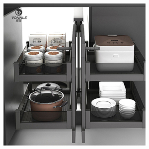 Cesta extraíble modular pequeña <span class=keywords><strong>de</strong></span> acero inoxidable negro para almacenamiento en esquina <span class=keywords><strong>de</strong></span> gabinete <span class=keywords><strong>de</strong></span> <span class=keywords><strong>cocina</strong></span>, <span class=keywords><strong>de</strong></span> apertura total - Product Image 4