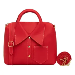 Bolso bandolera de cuero de microfibra rojo con decoración de piel y cadena, bolso de hombro de gran capacidad para mujer para uso diario en todas las estaciones - Product Image 4