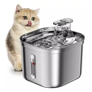 Dispenser air hewan peliharaan 2,2 L, mangkuk minum pintar Dispenser air kucing baja tahan karat sirkulasi otomatis perlengkapan hewan peliharaan