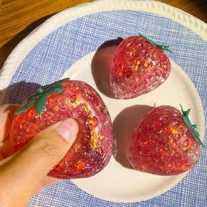 Strawberry Maltose <b>Squishy</b> Toy Slow Rising Stress Relief Fidget Toy Transparent Glitter Strawberry Squeeze Toy - Product Image 4