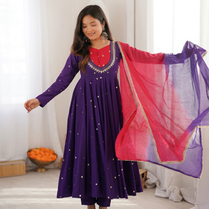 Costume Anarkali traditionnel vert olive pour femmes avec dupatta brodé, coupe ample, longueur au sol, tenue décontractée, style Inde Pakistan - Product Image 1