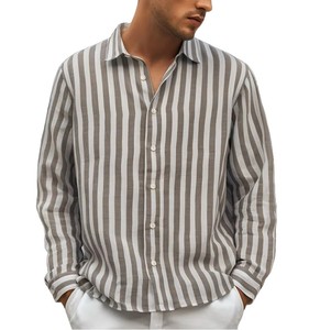 Camicia Classica da <span class=keywords><strong>Uomo</strong></span> Primavera Estate, <span class=keywords><strong>Slim</strong></span>-<span class=keywords><strong>fit</strong></span>, Tessuta, Casual, Maniche Lunghe, Monopetto, Traspirante, con Stampa a Righe - Product Image 2